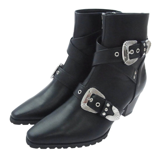 ヨースケ ヨウスケ 6318008 ウエスタンバックル クロスベルト ウエスタンブーツ 厚底ブーツ ショートブーツ ブラック系 26cm【新古品】【未使用】【中古】