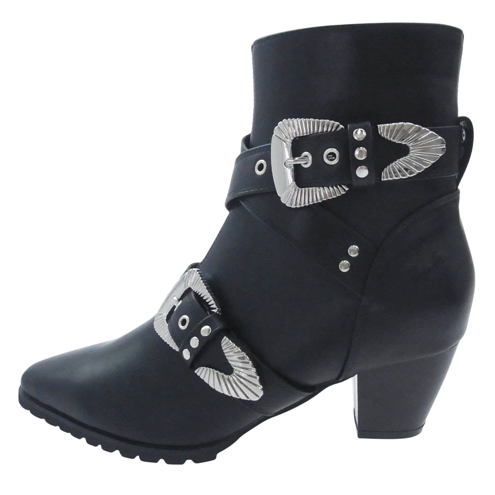 ヨースケ ヨウスケ 6318008 ウエスタンバックル クロスベルト ウエスタンブーツ 厚底ブーツ ショートブーツ ブラック系 26cm【新古品】【未使用】【中古】