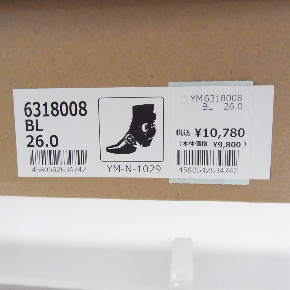 ヨースケ ヨウスケ 6318008 ウエスタンバックル クロスベルト ウエスタンブーツ 厚底ブーツ ショートブーツ ブラック系 26cm【新古品】【未使用】【中古】