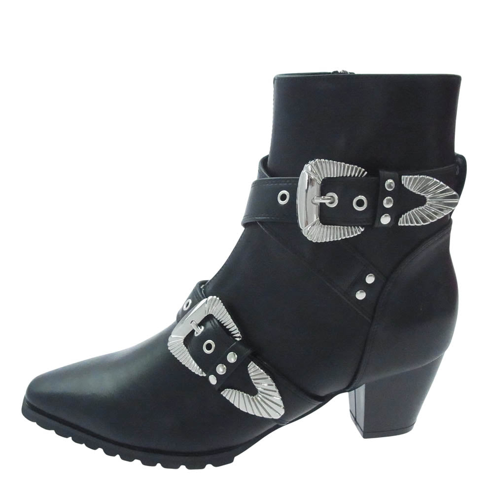 ヨースケ ヨウスケ 6318008 ウエスタンバックル クロスベルト ウエスタンブーツ 厚底ブーツ ショートブーツ ブラック系 26cm【新古品】【未使用】【中古】