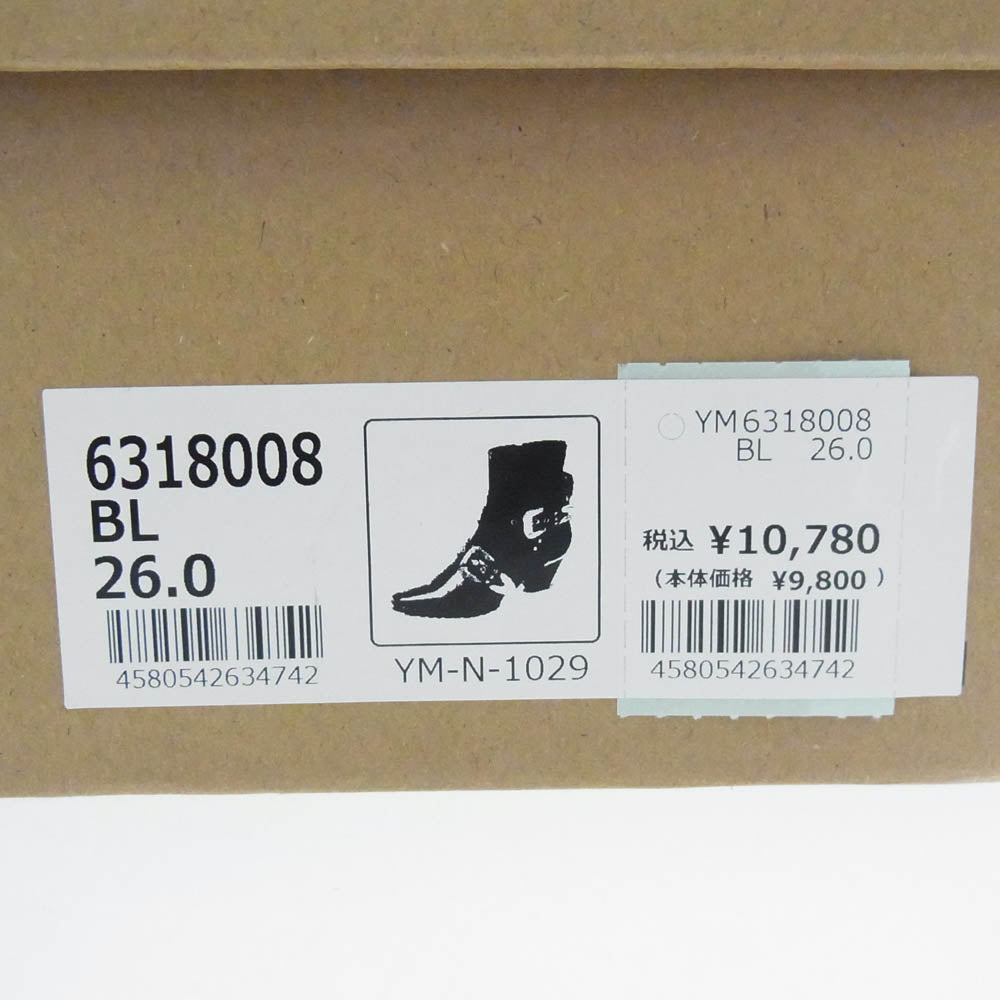 ヨースケ ヨウスケ 6318008 ウエスタンバックル クロスベルト ウエスタンブーツ 厚底ブーツ ショートブーツ ブラック系 26cm【新古品】【未使用】【中古】