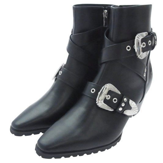 ヨースケ ヨウスケ 6318008 ウエスタンバックル クロスベルト ウエスタンブーツ 厚底ブーツ ショートブーツ ブラック系 26cm【新古品】【未使用】【中古】