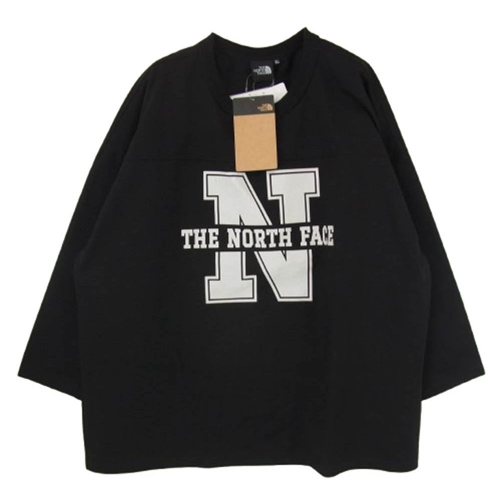 THE NORTH FACE ノースフェイス NT82438 3/4 Football Tee スリークォーター フットボール ロゴ プリント 七分袖 Tシャツ カットソー ブラック系 XL【新古品】【未使用】【中古】