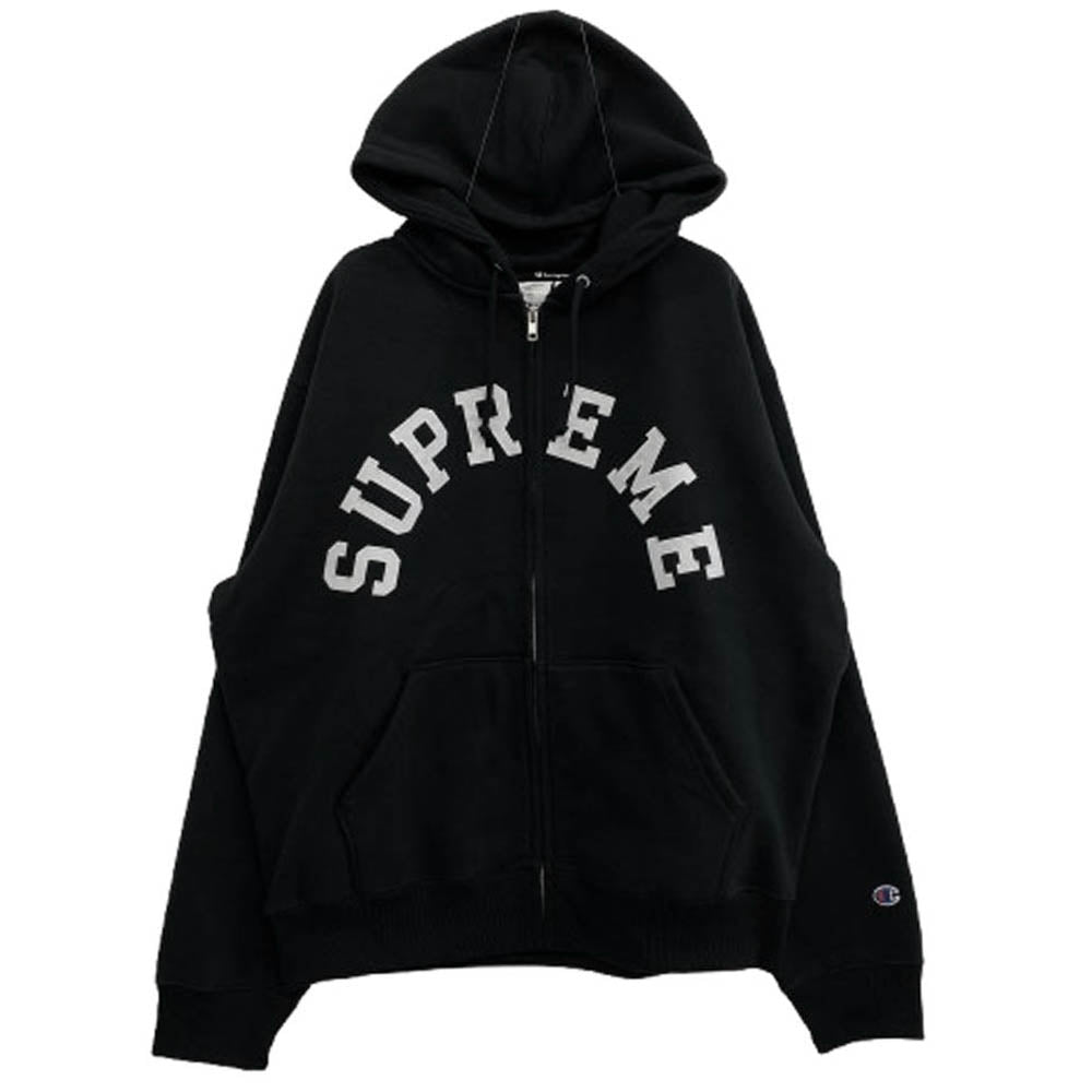 Supreme シュプリーム 24SS × Champion チャンピオン Hooded Sweatshirt フーデッド スウェットシャツ ジップ パーカー フーディ ブラック系 M【極上美品】【中古】
