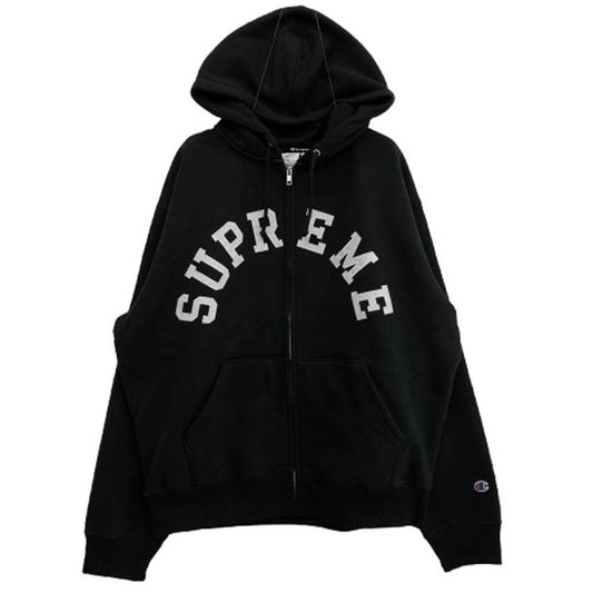 Supreme シュプリーム 24SS × Champion チャンピオン Hooded Sweatshirt フーデッド スウェットシャツ ジップ パーカー フーディ ブラック系 M【極上美品】【中古】