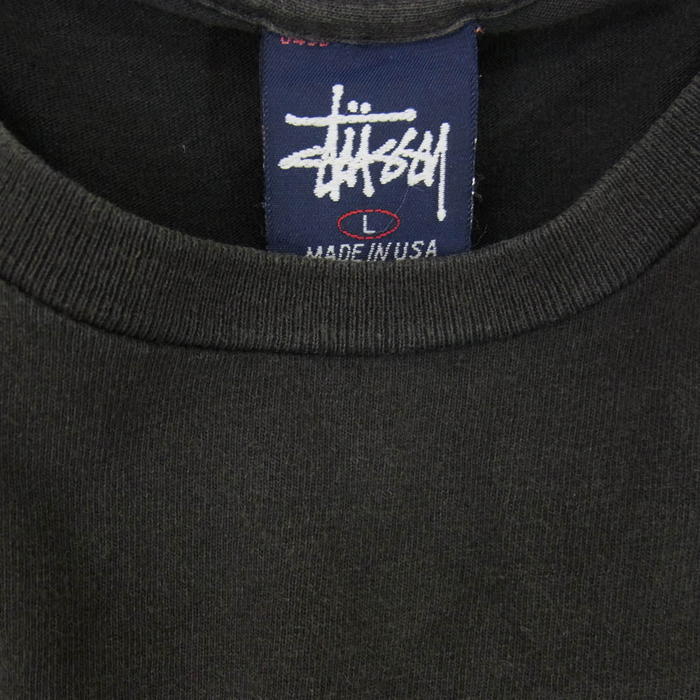 STUSSY ステューシー OLD オールド 紺タグ SKATETHING BASARA ロゴプリント 半袖 Tシャツ ブラック系 L【中古】