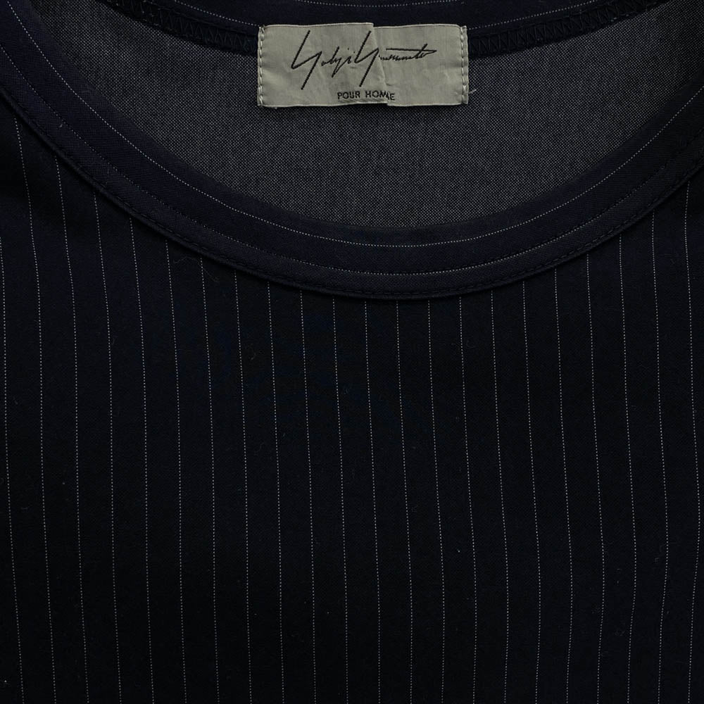 Yohji Yamamoto POUR HOMME ヨウジヤマモトプールオム H0-T05-071 ストライプ オーバーサイズ カットソー 半袖 Tシャツ ネイビー系 3【中古】