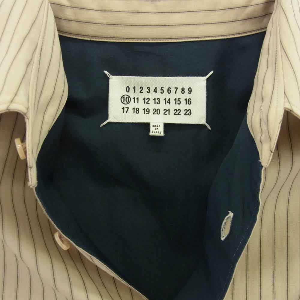 MAISON MARGIELA メゾンマルジェラ 17AW S30DL0368 S48013 10ライン 4ステッチ 再構築 ストライプ オーバーサイズ 長袖シャツ 四つタグ ベージュ系 グリーン系 39【中古】