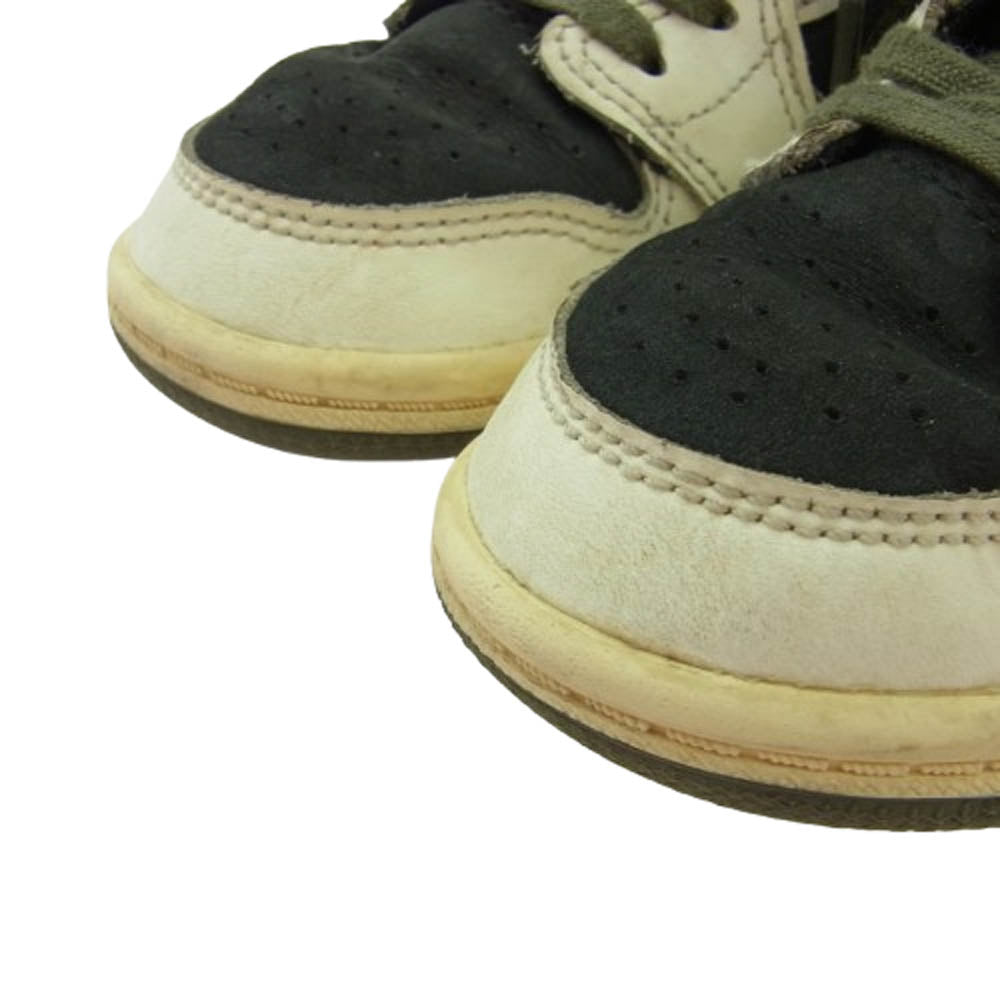 NIKE ナイキ フェイクバスターズ鑑定済×Travis Scott Air Jordan 1 Low OG Medium Olive トラヴィススコット エアジョーダン1 ロー OG スニーカー カーキ系 15cm【中古】