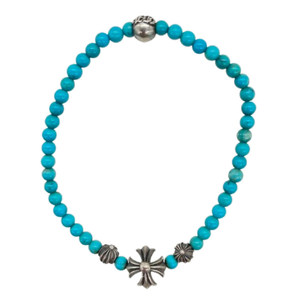 CHROME HEARTS クロムハーツ（原本無） 4ｍｍ BEAD ビーズ ブレスレット カットアウトCHプラス シルバーパーツ4 ターコイズ ライトブルー系【中古】