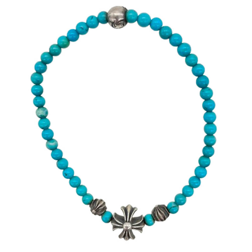 CHROME HEARTS クロムハーツ（原本無） 4ｍｍ BEAD ビーズ ブレスレット カットアウトCHプラス シルバーパーツ4 ターコイズ ライトブルー系【中古】