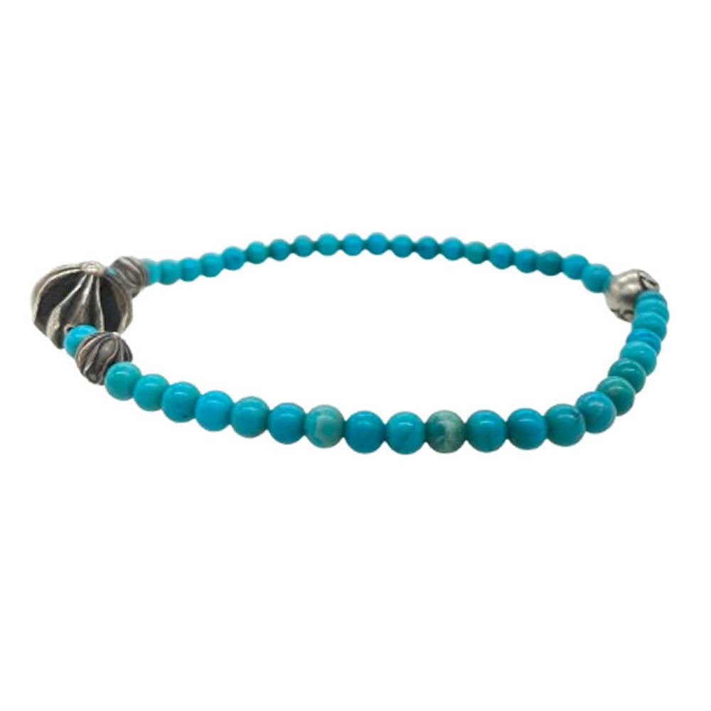 CHROME HEARTS クロムハーツ（原本無） 4ｍｍ BEAD ビーズ ブレスレット カットアウトCHプラス シルバーパーツ4 ターコイズ ライトブルー系【中古】