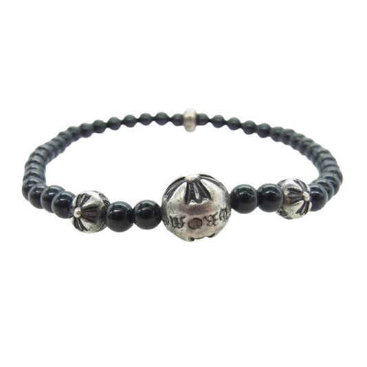 CHROME HEARTS クロムハーツ（原本無） 4ｍｍ BEAD ビーズ ブレスレット シルバーパーツ4 ブラック ブラック系 シルバー系【中古】