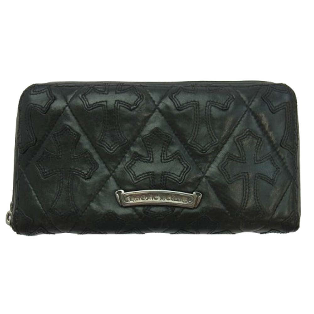 CHROME HEARTS クロムハーツ（原本無） REC F ZIP QUILTED スクロールラベル セメタリークロス キルティング レザー ウォレット 長財布 ブラック系【中古】