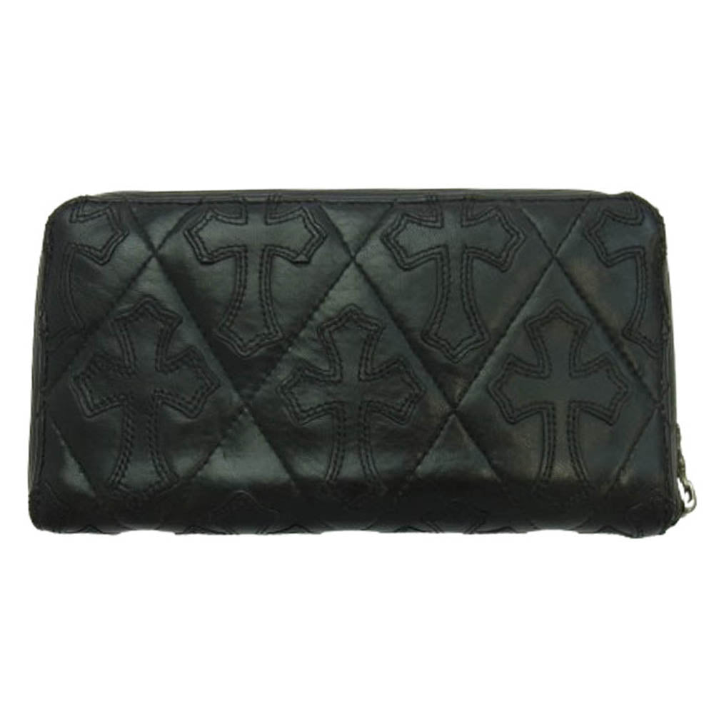 CHROME HEARTS クロムハーツ（原本無） REC F ZIP QUILTED スクロールラベル セメタリークロス キルティング レザー ウォレット 長財布 ブラック系【中古】
