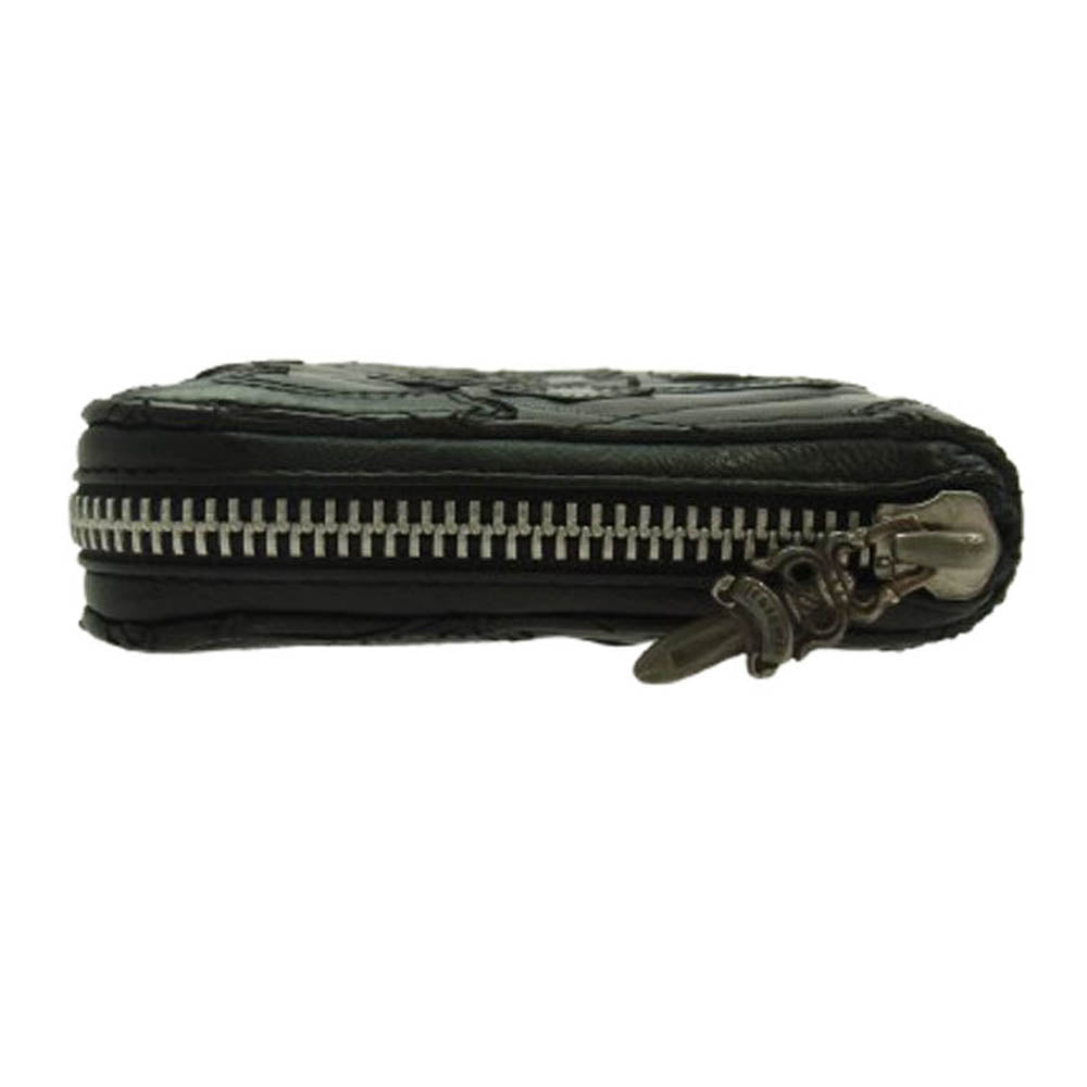 CHROME HEARTS クロムハーツ（原本無） REC F ZIP QUILTED スクロールラベル セメタリークロス キルティング レザー ウォレット 長財布 ブラック系【中古】