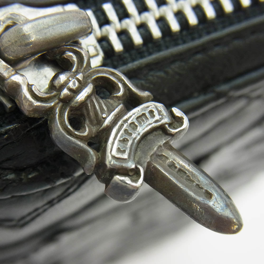 CHROME HEARTS クロムハーツ（原本無） REC F ZIP QUILTED スクロールラベル セメタリークロス キルティング レザー ウォレット 長財布 ブラック系【中古】