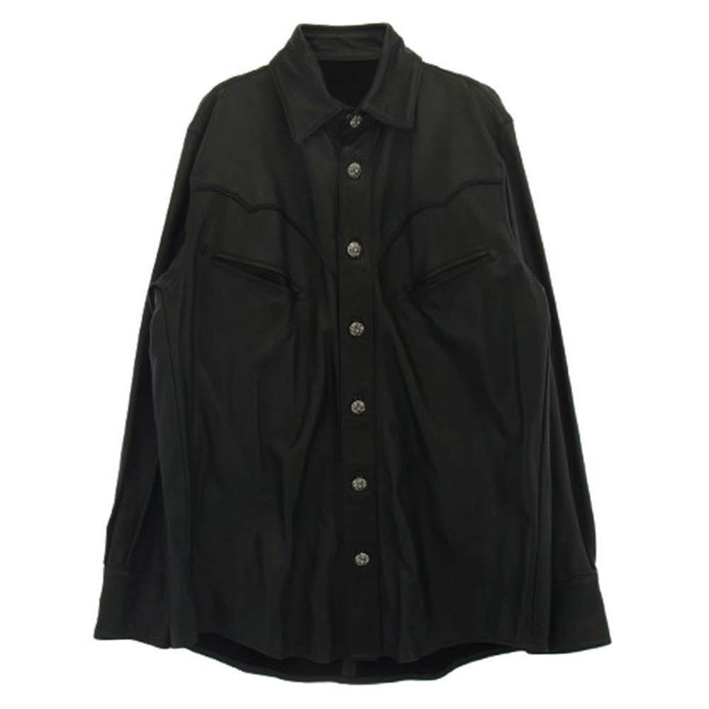 CHROME HEARTS クロムハーツ（原本無） バックフレアニー クロスボールボタン ウエスタン レザー シャツ ブラック系 S【中古】
