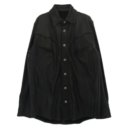CHROME HEARTS クロムハーツ（原本無） バックフレアニー クロスボールボタン ウエスタン レザー シャツ ブラック系 S【中古】