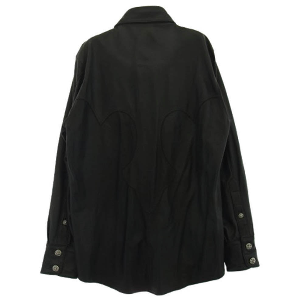 CHROME HEARTS クロムハーツ（原本無） バックフレアニー クロスボールボタン ウエスタン レザー シャツ ブラック系 S【中古】