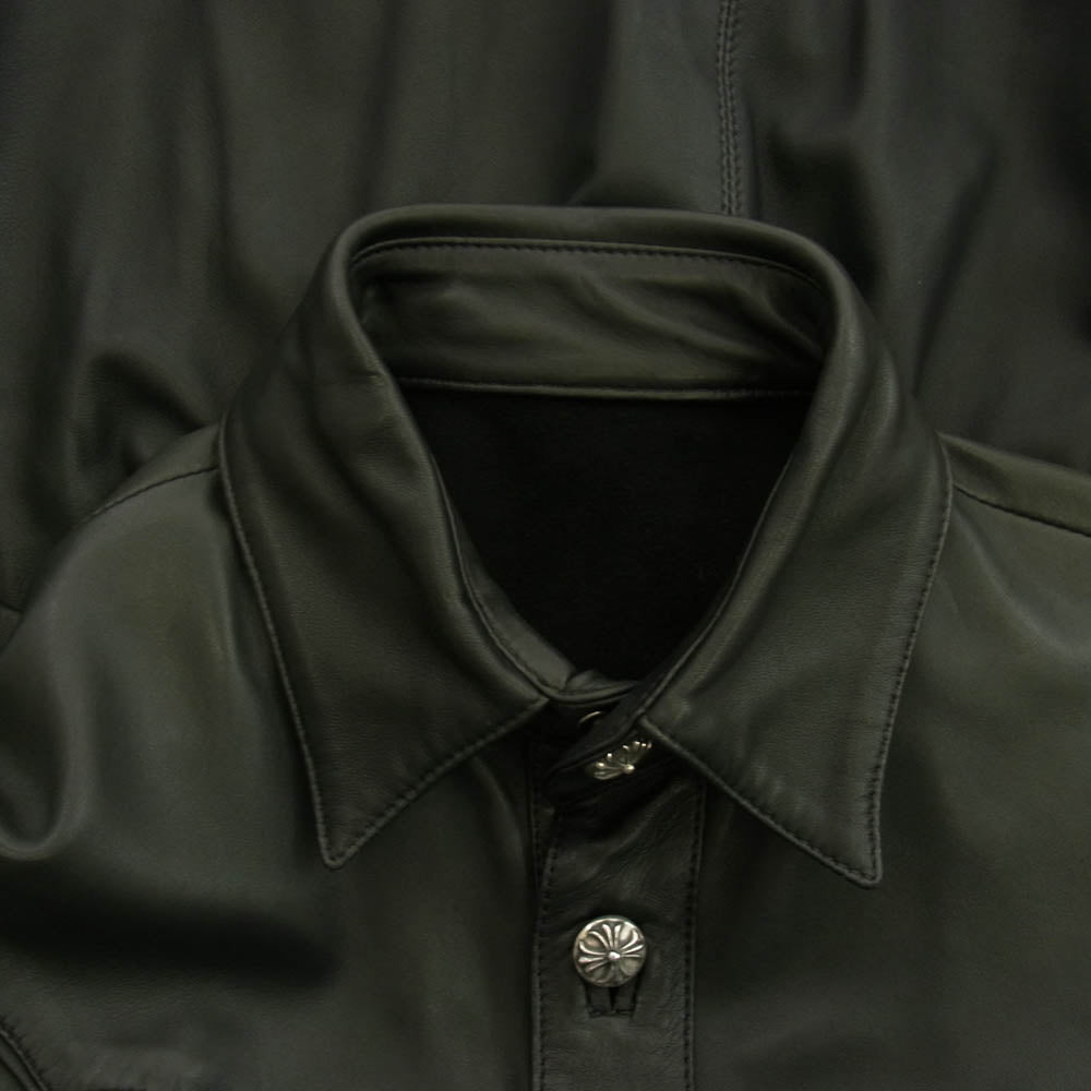 CHROME HEARTS クロムハーツ（原本無） バックフレアニー クロスボールボタン ウエスタン レザー シャツ ブラック系 S【中古】