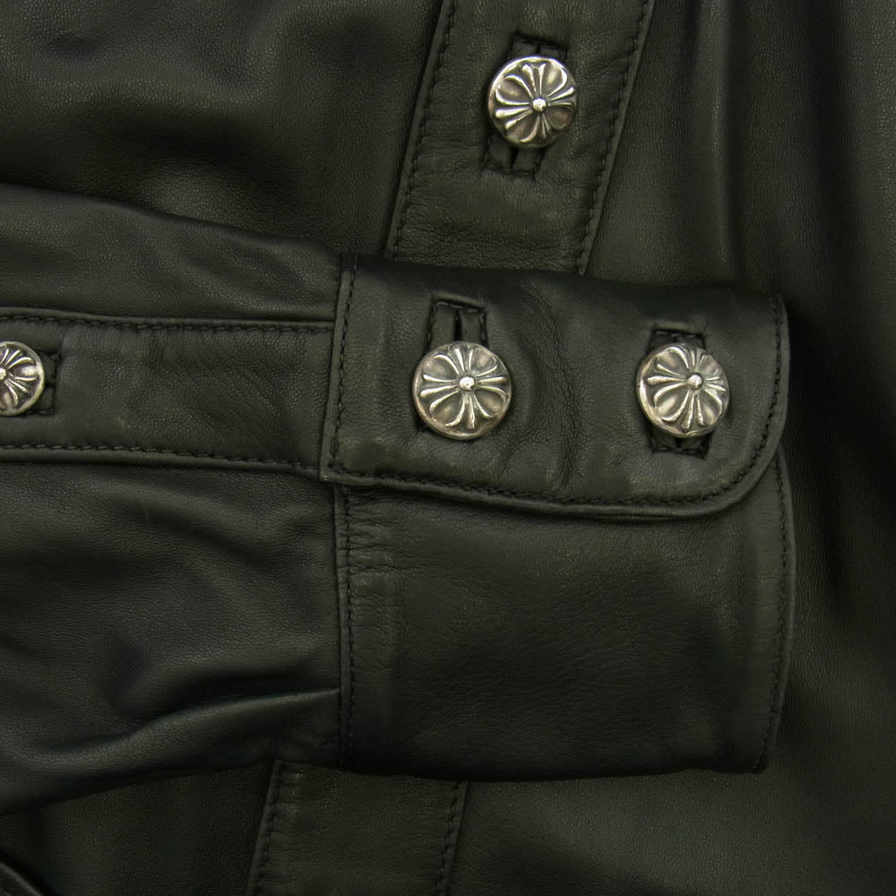 CHROME HEARTS クロムハーツ（原本無） バックフレアニー クロスボールボタン ウエスタン レザー シャツ ブラック系 S【中古】