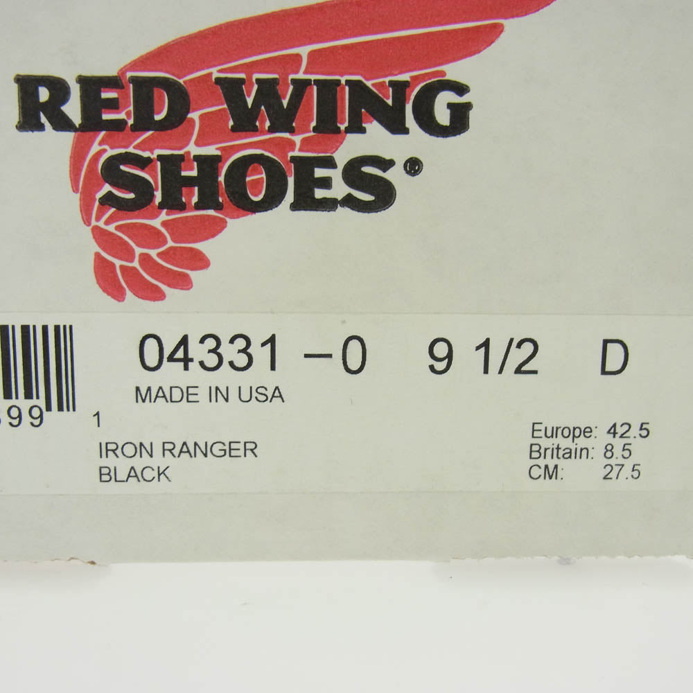 RED WING レッドウィング 4331 Iron Ranger w Green Sole アイアンレンジャー ウィズ グリーンソール ワークブーツ ブラック系 9.5D【極上美品】【中古】