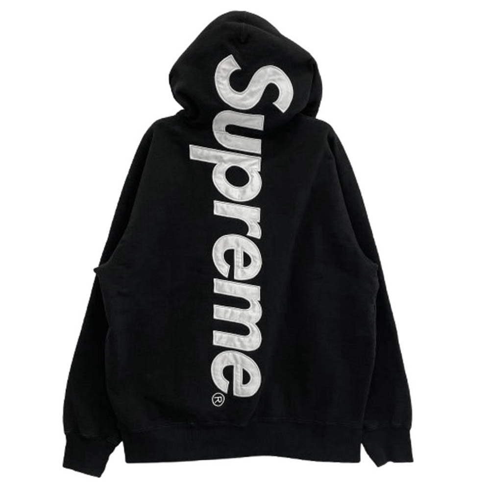 Supreme シュプリーム 22AW Satin Applique Hooded Sweatshirt バック ロゴ フーディー パーカー ブラック系 L【中古】
