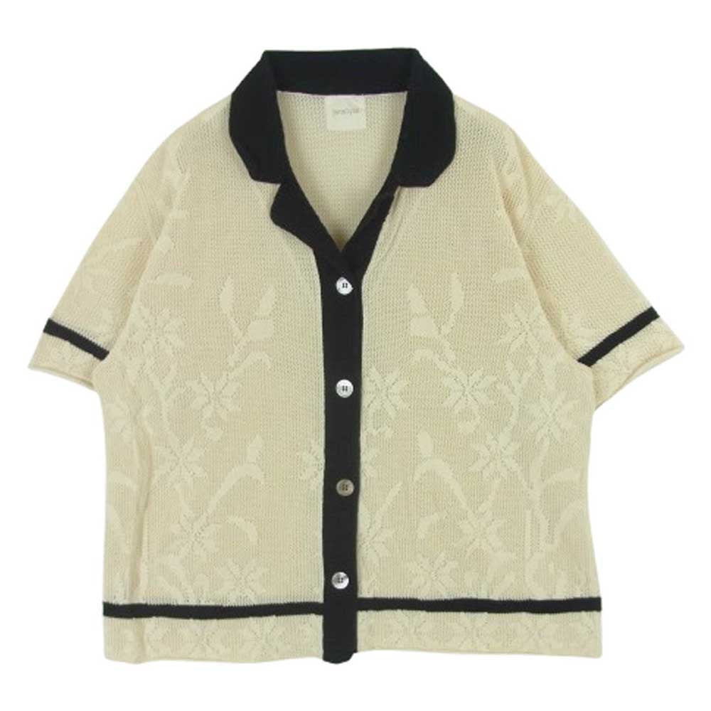 ジョンリンクス JL202-KN764 ニット生地 半袖 カーディガン シャツ ブラウス コットン 中国製 ベージュ系 F【中古】