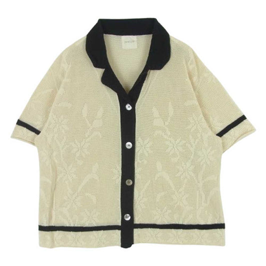 ジョンリンクス JL202-KN764 ニット生地 半袖 カーディガン シャツ ブラウス コットン 中国製 ベージュ系 F【中古】