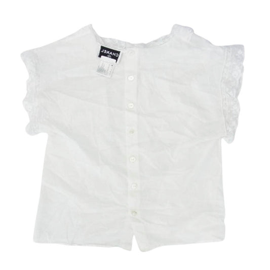 CHANEL シャネル 01P P17753V09863 レース刺繍 バックボタン シースルー ノースリーブ ブラウス シャツ ホワイト系 42【中古】