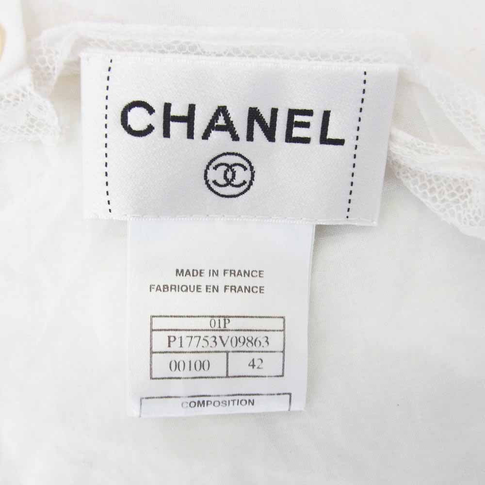 CHANEL シャネル 01P P17753V09863 レース刺繍 バックボタン シースルー ノースリーブ ブラウス シャツ ホワイト系 42【中古】