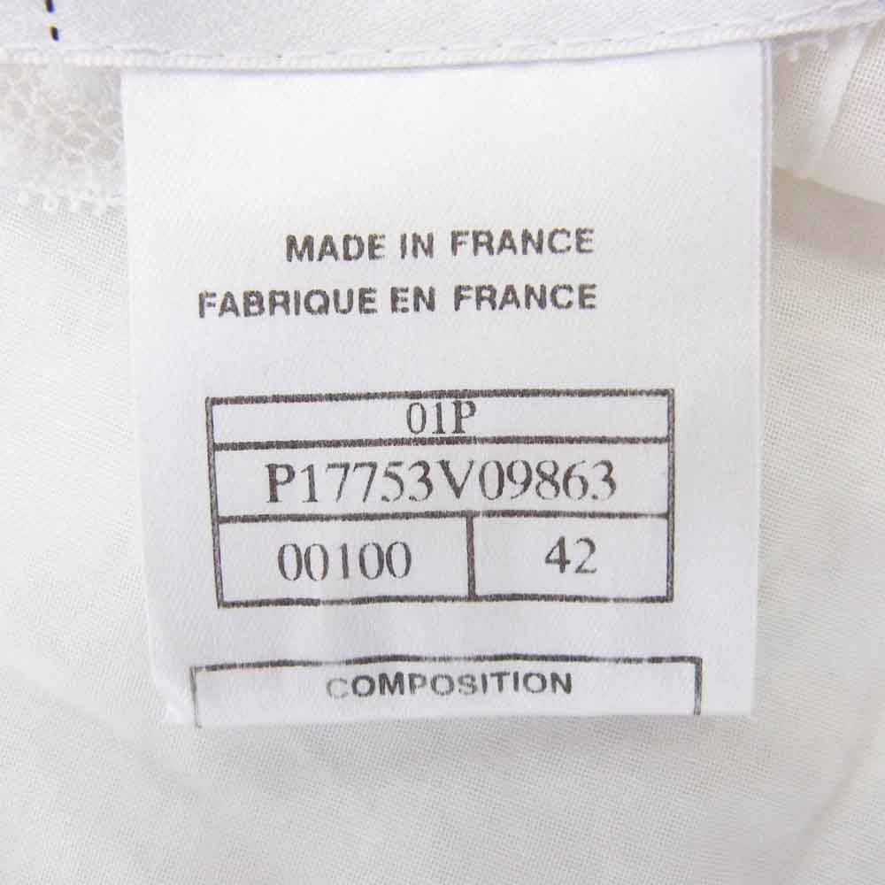 CHANEL シャネル 01P P17753V09863 レース刺繍 バックボタン シースルー ノースリーブ ブラウス シャツ ホワイト系 42【中古】