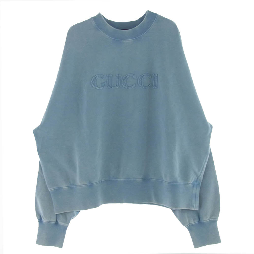 GUCCI グッチ 789582 XJGUL Embroidered cotton jersey sweatshirt エンブロイダリ― コットンジャージー スウェットシャツ トレーナー ライトブルー系 L【極上美品】【中古】