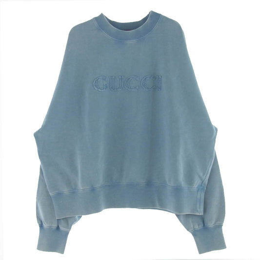 GUCCI グッチ 789582 XJGUL Embroidered cotton jersey sweatshirt エンブロイダリ― コットンジャージー スウェットシャツ トレーナー ライトブルー系 L【極上美品】【中古】