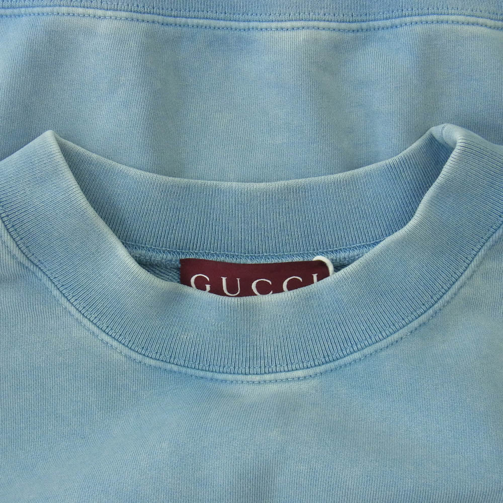 GUCCI グッチ 789582 XJGUL Embroidered cotton jersey sweatshirt エンブロイダリ― コットンジャージー スウェットシャツ トレーナー ライトブルー系 L【極上美品】【中古】