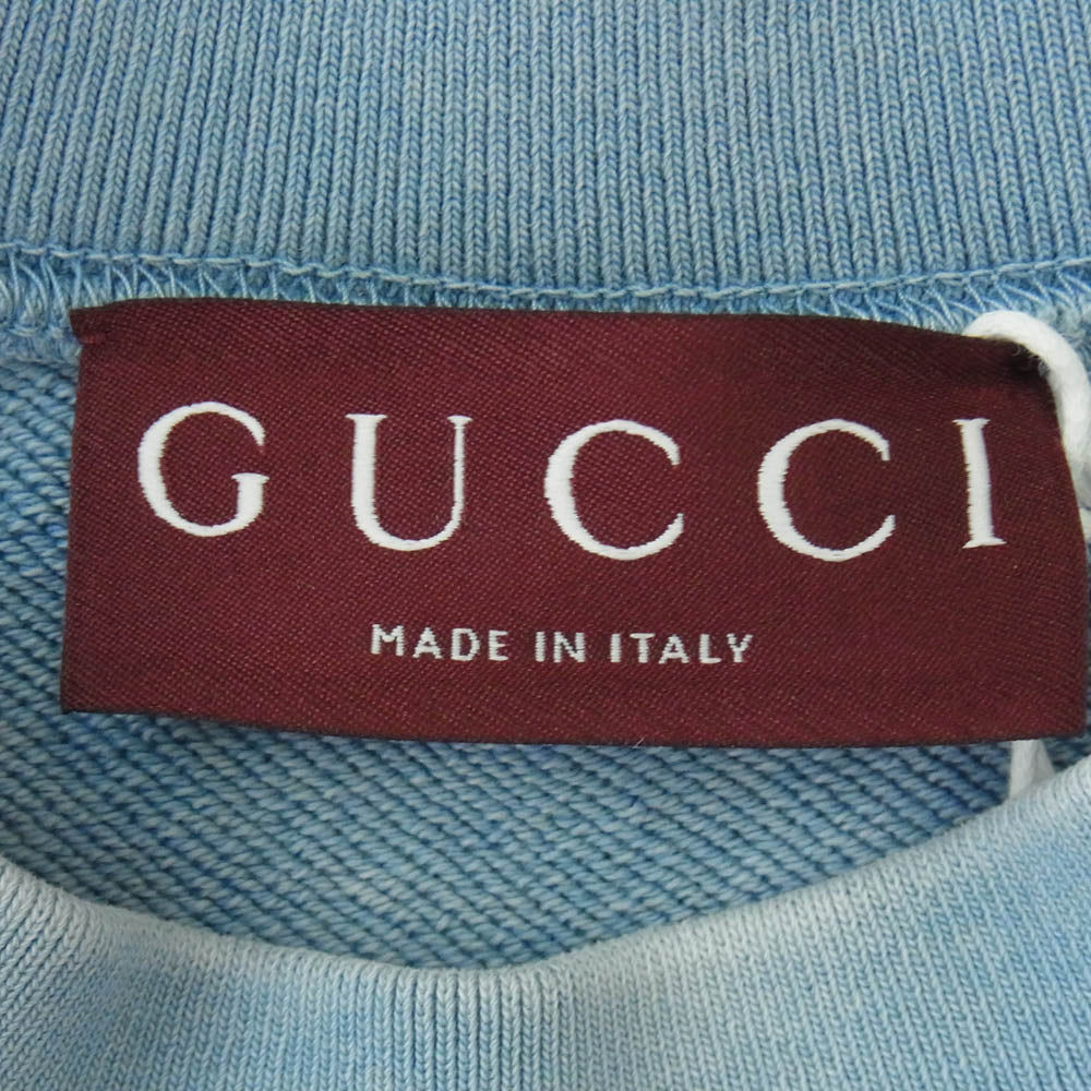 GUCCI グッチ 789582 XJGUL Embroidered cotton jersey sweatshirt エンブロイダリ― コットンジャージー スウェットシャツ トレーナー ライトブルー系 L【極上美品】【中古】