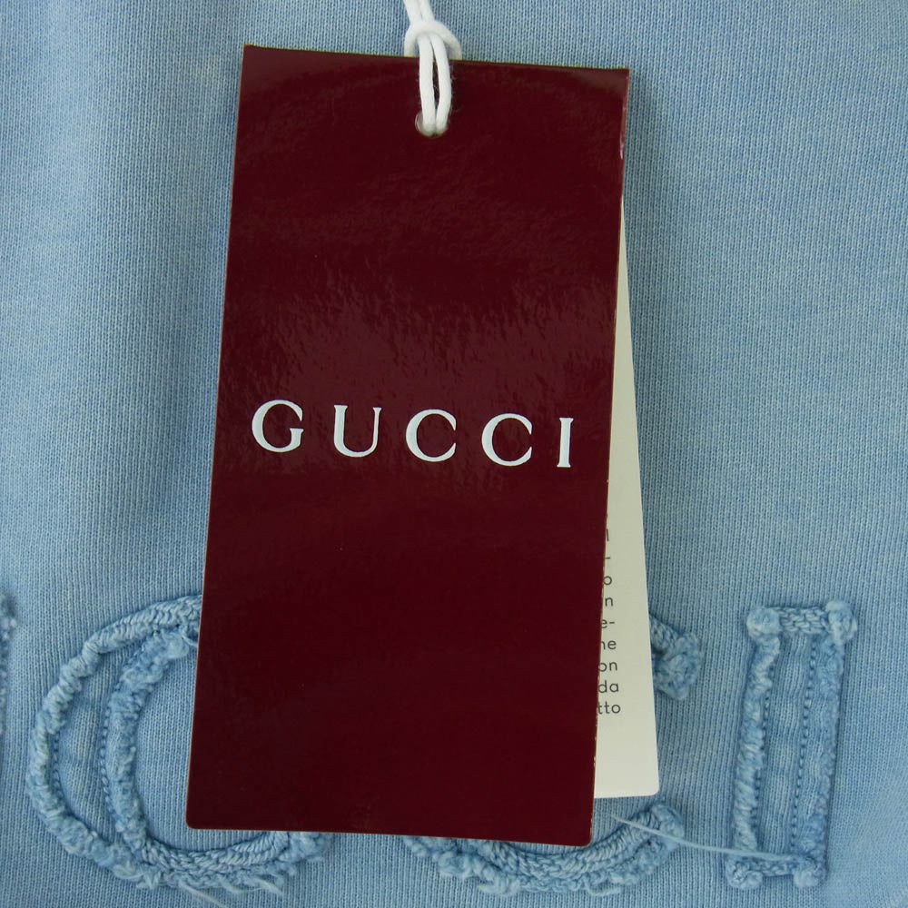 GUCCI グッチ 789582 XJGUL Embroidered cotton jersey sweatshirt エンブロイダリ― コットンジャージー スウェットシャツ トレーナー ライトブルー系 L【極上美品】【中古】