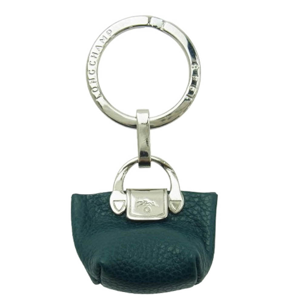 Longchamp ロンシャン レザー バッグ型 キーホルダー キーチャーム キーリング グリーンブルー系【中古】