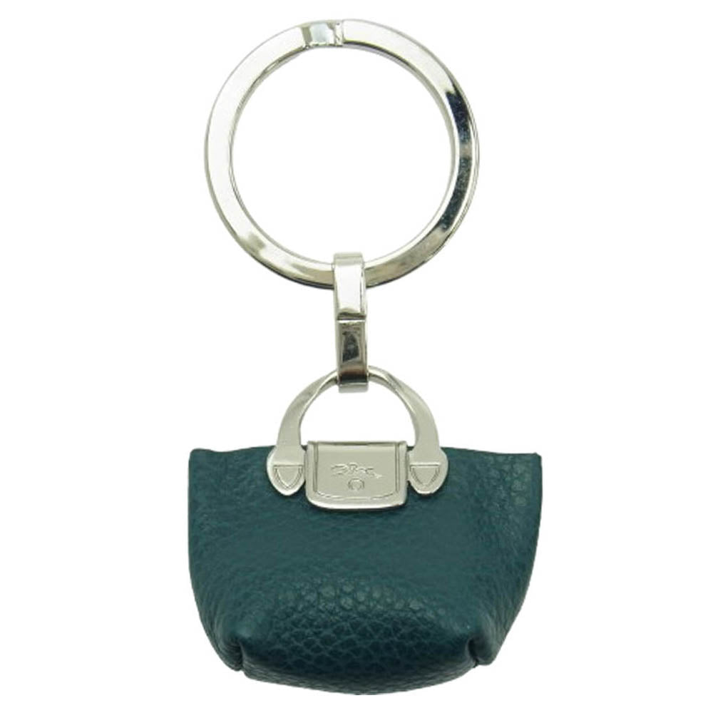 Longchamp ロンシャン レザー バッグ型 キーホルダー キーチャーム キーリング グリーンブルー系【中古】