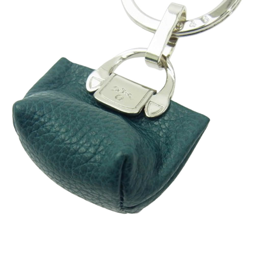 Longchamp ロンシャン レザー バッグ型 キーホルダー キーチャーム キーリング グリーンブルー系【中古】