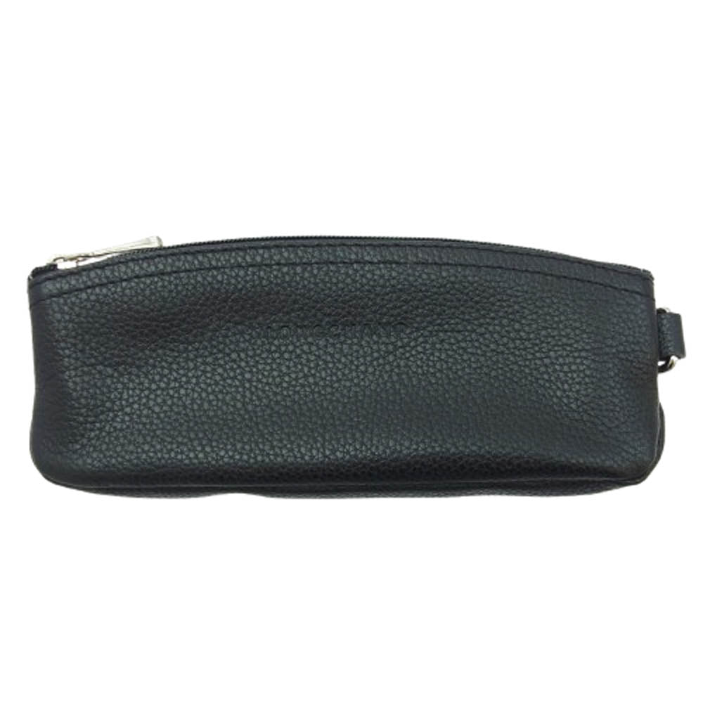Longchamp ロンシャン レザー ペンケース 筆箱 ブラック ブラック系【美品】【中古】