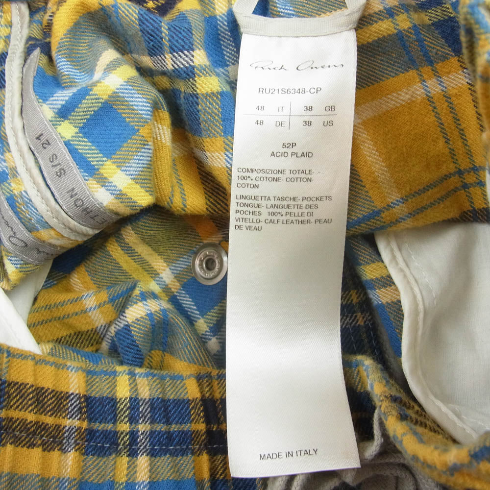 Rick Owens リックオウエンス 21SS RU21S6348-CP BAUHAUS BELA バウハウス ベラ チェック クロップドパンツ イエロー系 48【中古】