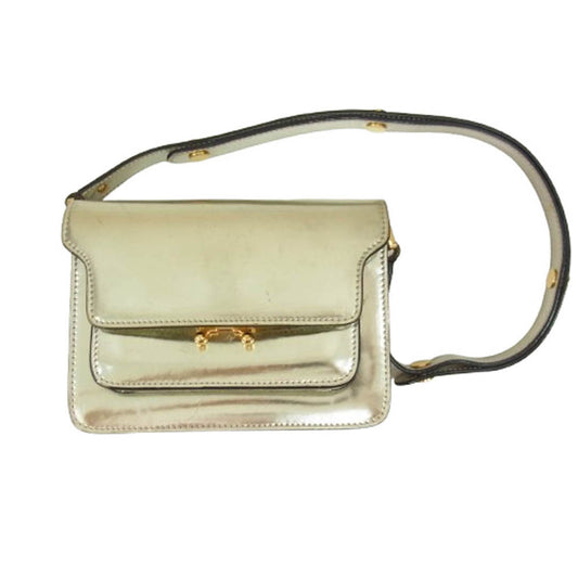 MARNI マルニ メタリックシルバー ミニトランク ワンショルダー ハンドバッグ ゴールド系【中古】