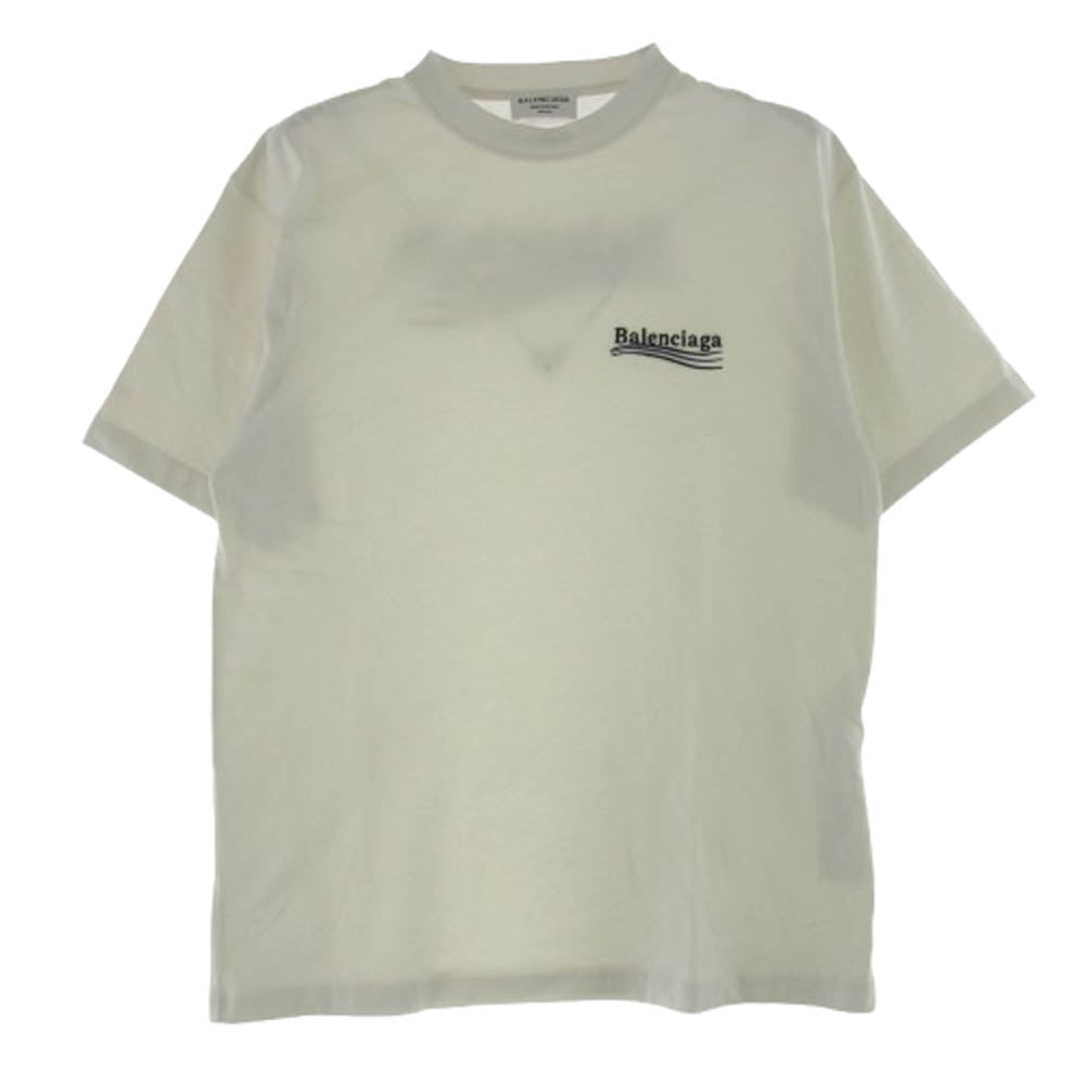 BALENCIAGA バレンシアガ 641675 TKVJ1 WARDROBE ワードローブ POLITICAL CAMPAIGN OVERSIZED T-SHIRT キャンペーンロゴ刺繍 半袖 Tシャツ オフホワイト系 ライトグレー系 XS【中古】