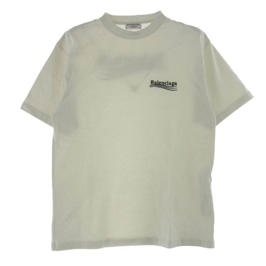 BALENCIAGA バレンシアガ 641675 TKVJ1 WARDROBE ワードローブ POLITICAL CAMPAIGN OVERSIZED T-SHIRT キャンペーンロゴ刺繍 半袖 Tシャツ オフホワイト系 ライトグレー系 XS【中古】