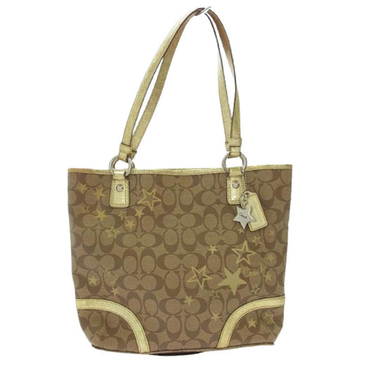 COACH コーチ F18853 ヘリテージ シグネチャー トート バッグ ブラウン系 ゴールド系【中古】