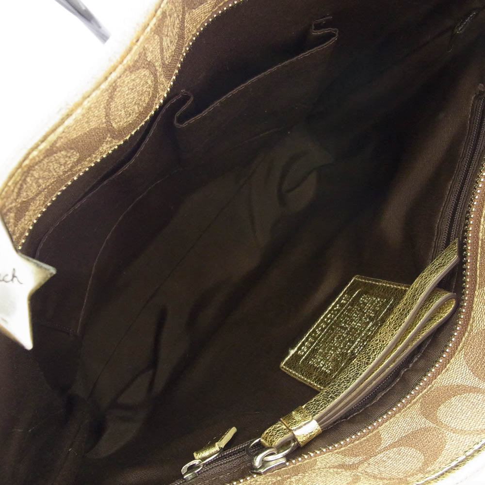 COACH コーチ F18853 ヘリテージ シグネチャー トート バッグ ブラウン系 ゴールド系【中古】