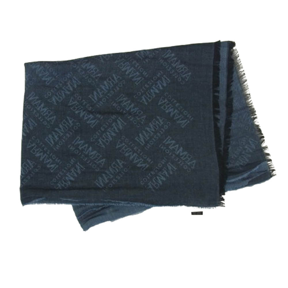 ARMANI COLLEZIONI アルマーニコレッツォーニ ロゴ 総柄 ストール ブルー系【中古】