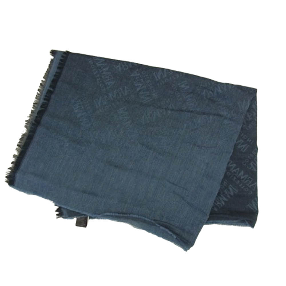ARMANI COLLEZIONI アルマーニコレッツォーニ ロゴ 総柄 ストール ブルー系【中古】